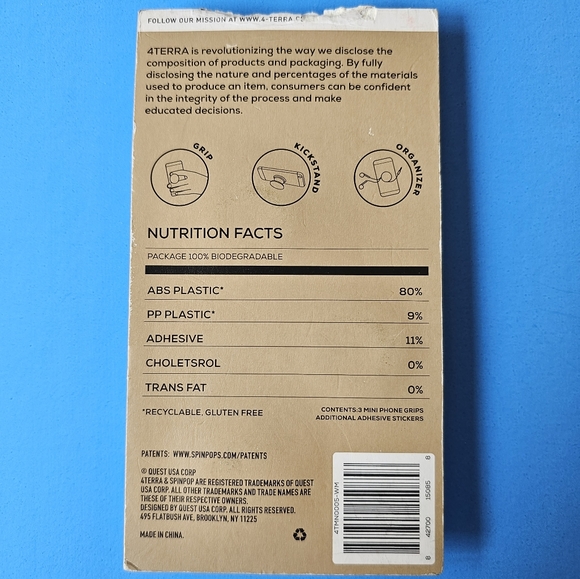 SpinPop 4Terra Universal Mini Phone Grips - MARBLE/IRIDESCENT TURTLE/BLUE FLORA - Picture 6 of 6